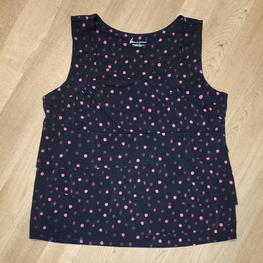 Lane Bryant Black Sleeveless Top with Pink Dots